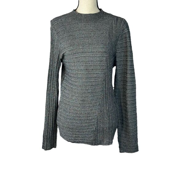 INC International Concepts X-Large Sweater Mock Neck Long Sleeve Silver Sparkly - Picture 1 of 10